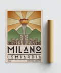 Retro Italian skyline print with sweeping sunburst composition