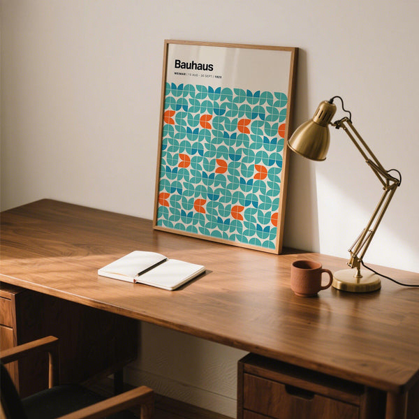 Modern graphic wall art featuring repeating abstract floral grid.