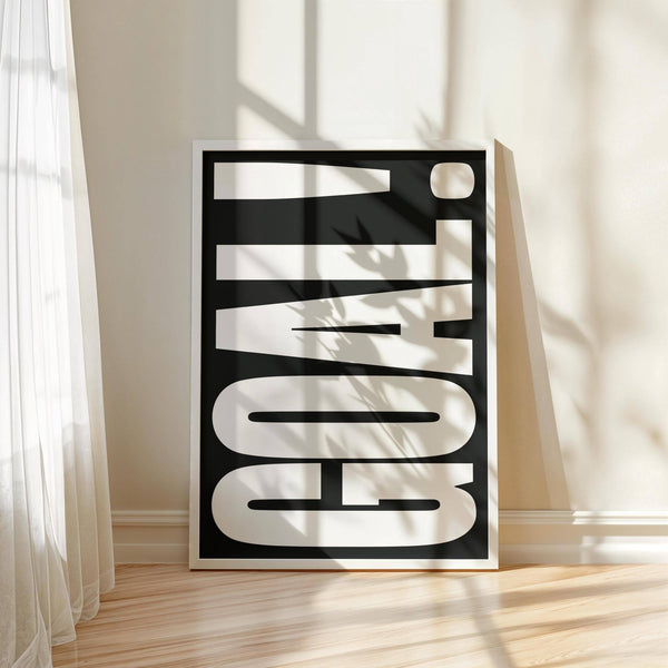 Classic black-and-white Goal Poster ideal for sports enthusiasts' spaces