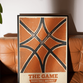 Typographic sports poster print reading THE GAME with basketball abstract subtitle below