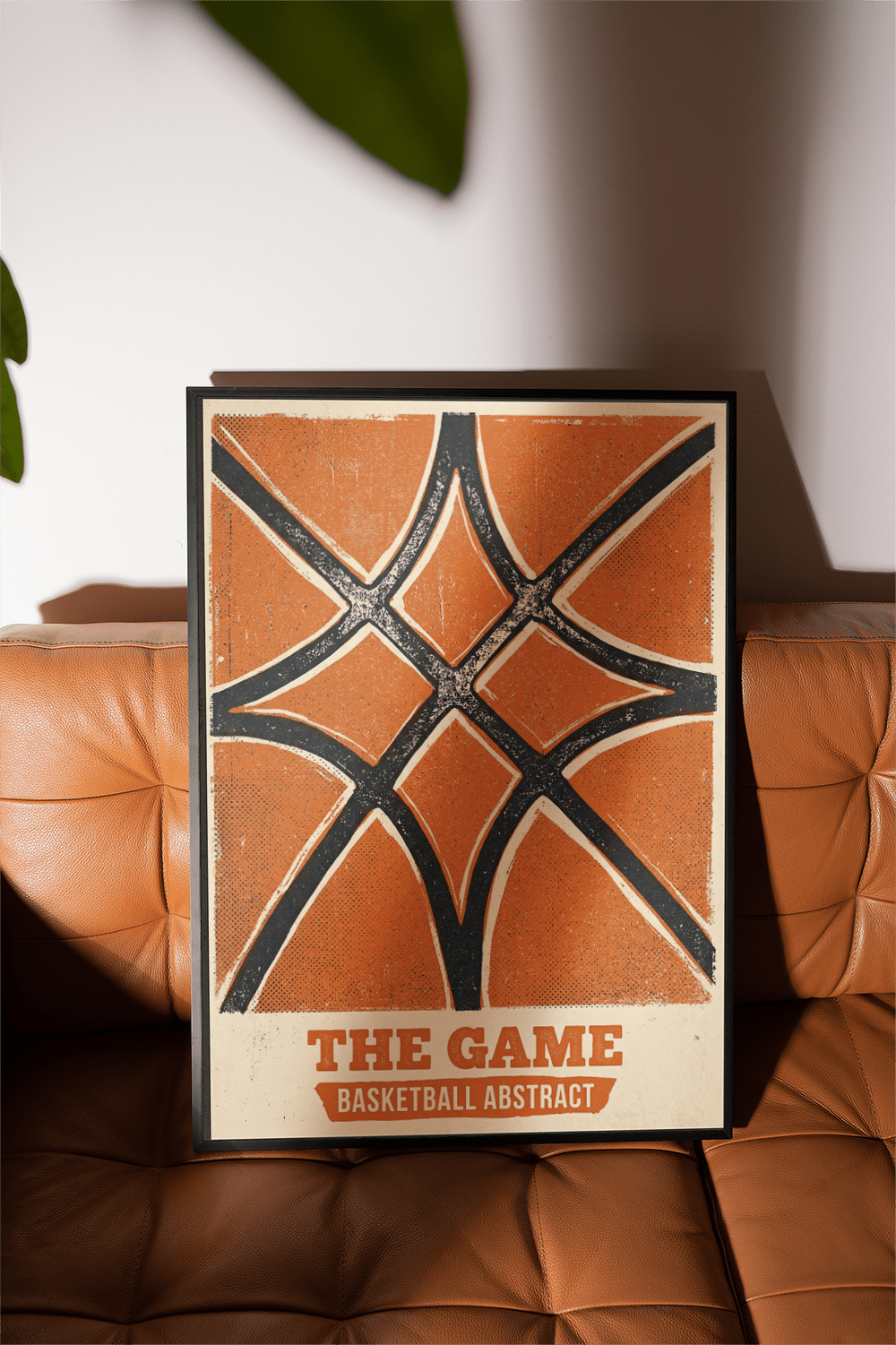 Typographic sports poster print reading THE GAME with basketball abstract subtitle below