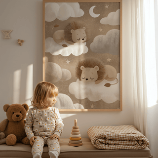 Lions Nursery Art with creamy brown and white, perfect for baby girl nursery