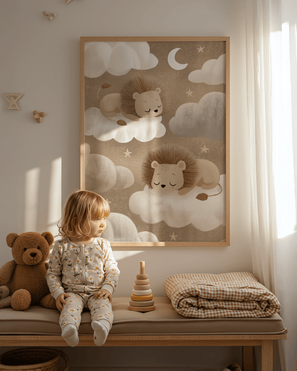 Lions Nursery Art with creamy brown and white, perfect for baby girl nursery