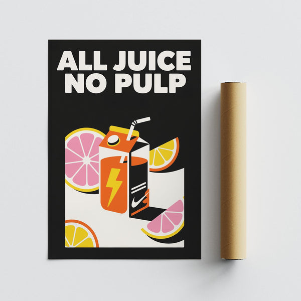 Colorful kitchen wall decor pop art poster with fruit illustration.