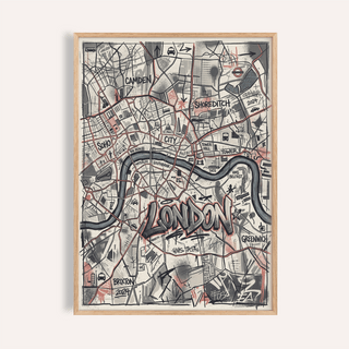 London City Map Wall Art poster overview with hand-sketched districts
