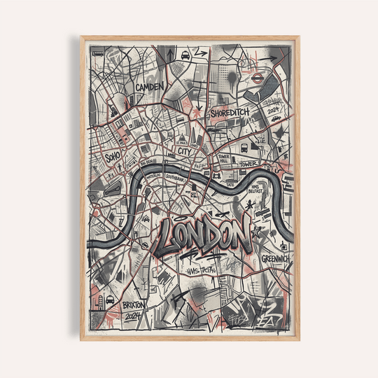 London City Map Wall Art poster overview with hand-sketched districts