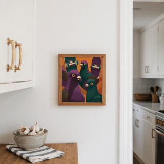 Pigeon Skateboard Art print in Black, Orange, Green, Purple for hallway wall art