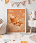 Sleeping Fox Art Print with soft Orange and Beige for calming nursery decor