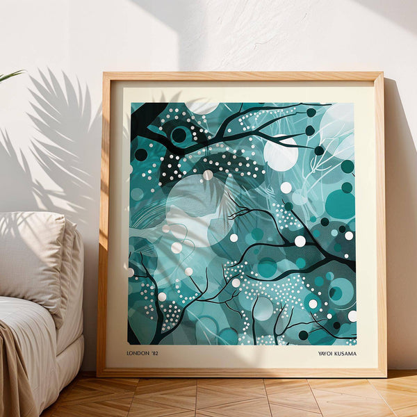 Close-up of teal branches in moonlit home decor illustration