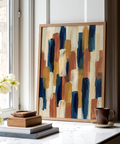 Abstract Color Blocks poster in Blue, Orange, Beige, and Brown for office decor