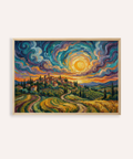 Sunset Scenery Wall Art with multicolored, green, and yellow for living room print