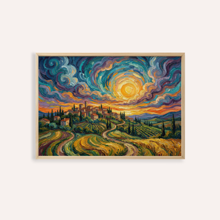 Sunset Scenery Wall Art with multicolored, green, and yellow for living room print