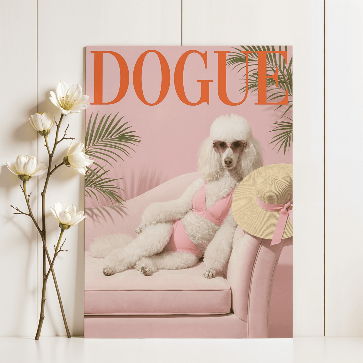 Sexy Poodle Print art print with Green foliage for hallway display