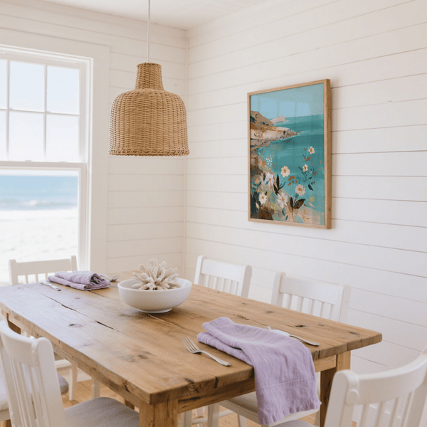 Floral Coast Print wall art with Beige hues for modern office