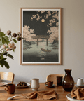 Cherry Blossom Art Print showing blossoms in Green for minimalist interior
