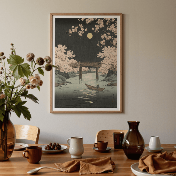 Cherry Blossom Art Print showing blossoms in Green for minimalist interior