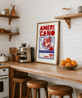 Retro Americano Cocktail Print, Red and Blue, perfect for bar decor