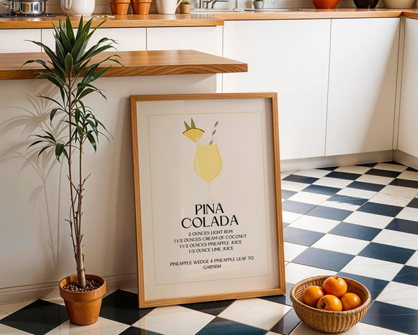 Minimalist Pina Colada illustration featured in wall pictures for kitchens