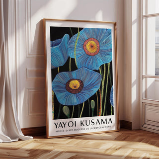 Big flower wall art with Kusama-inspired dots and flowing petal shapes