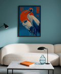 Serene Cranes Art Print, White and Blue hues for entryway wall art
