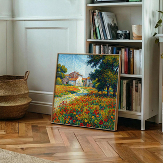 Flower Field Art Print in red and green for hallway or office wall art