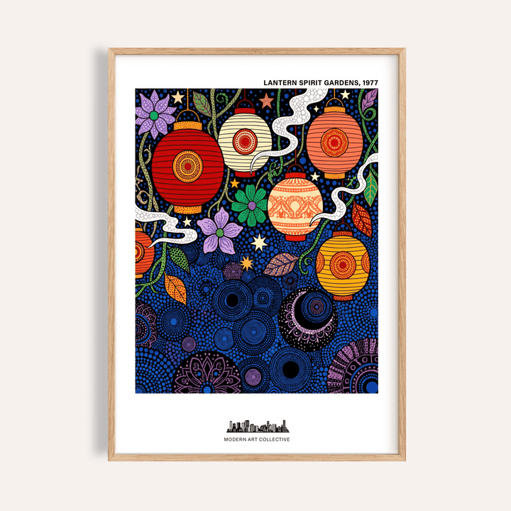 Featured Bohemian Lantern Poster wall art with hanging lanterns, flowers, and stars
