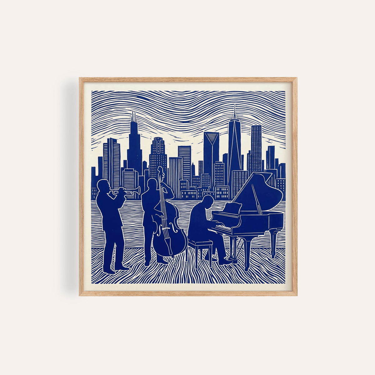 Musician Poster Art in blue and white for living room wall art print
