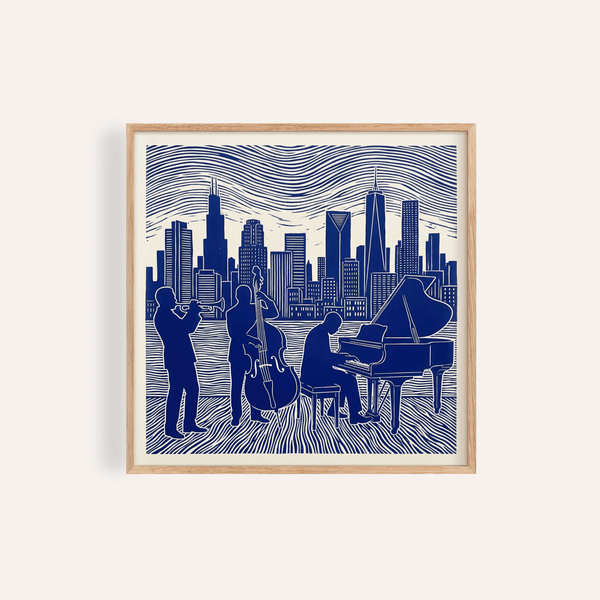 Musician Poster Art in blue and white for living room wall art print