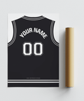 San Antonio Spurs Basketball Jersey Poster styled in monochrome home office