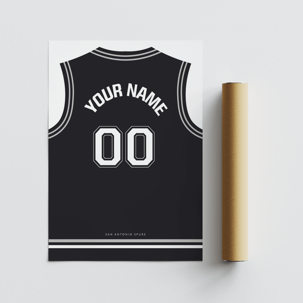 San Antonio Spurs Basketball Jersey Poster styled in monochrome home office