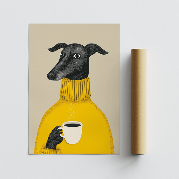 Illustrative Dog Wall Art in yellow for nursery wall art poster