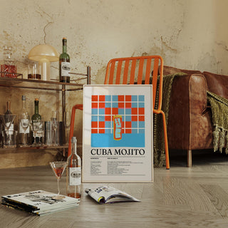 Bar decor print featuring a Mojito recipe in vintage-inspired style.