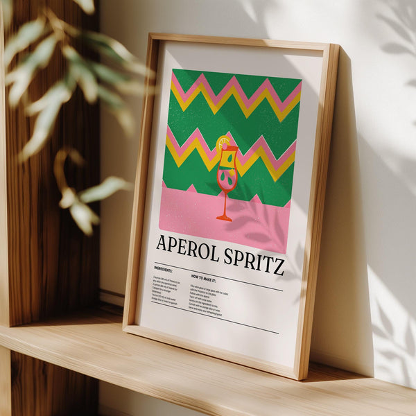 Aperol Spritz cocktail poster in a tall glass with citrus slice.