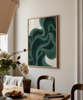 Green Wavy Poster enhancing dining room in green and beige tones