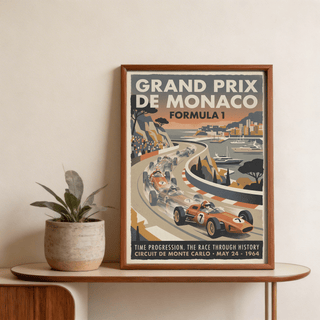 Vintage Racing Print featuring bold headline text above sweeping track