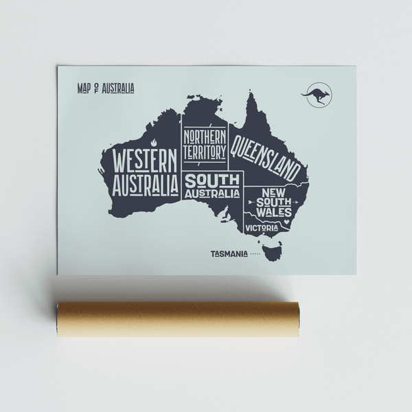 Australia Map Print blue poster ideal for classroom wall art