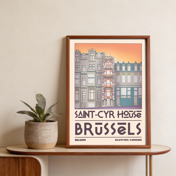 Presenting Saint Cyr House Poster poster with Belgium location text and coordinate numbers beneath the title