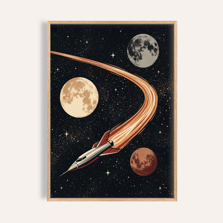 Space Themed Wall Art in Red, Beige, White, and Black for living room poster