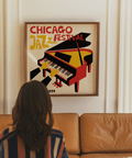 Jazz Festival Poster vibrant wall art, ideal for lounge, with Yellow, Red, Black