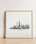 Statue of Liberty print square format with New York City skyline illustration