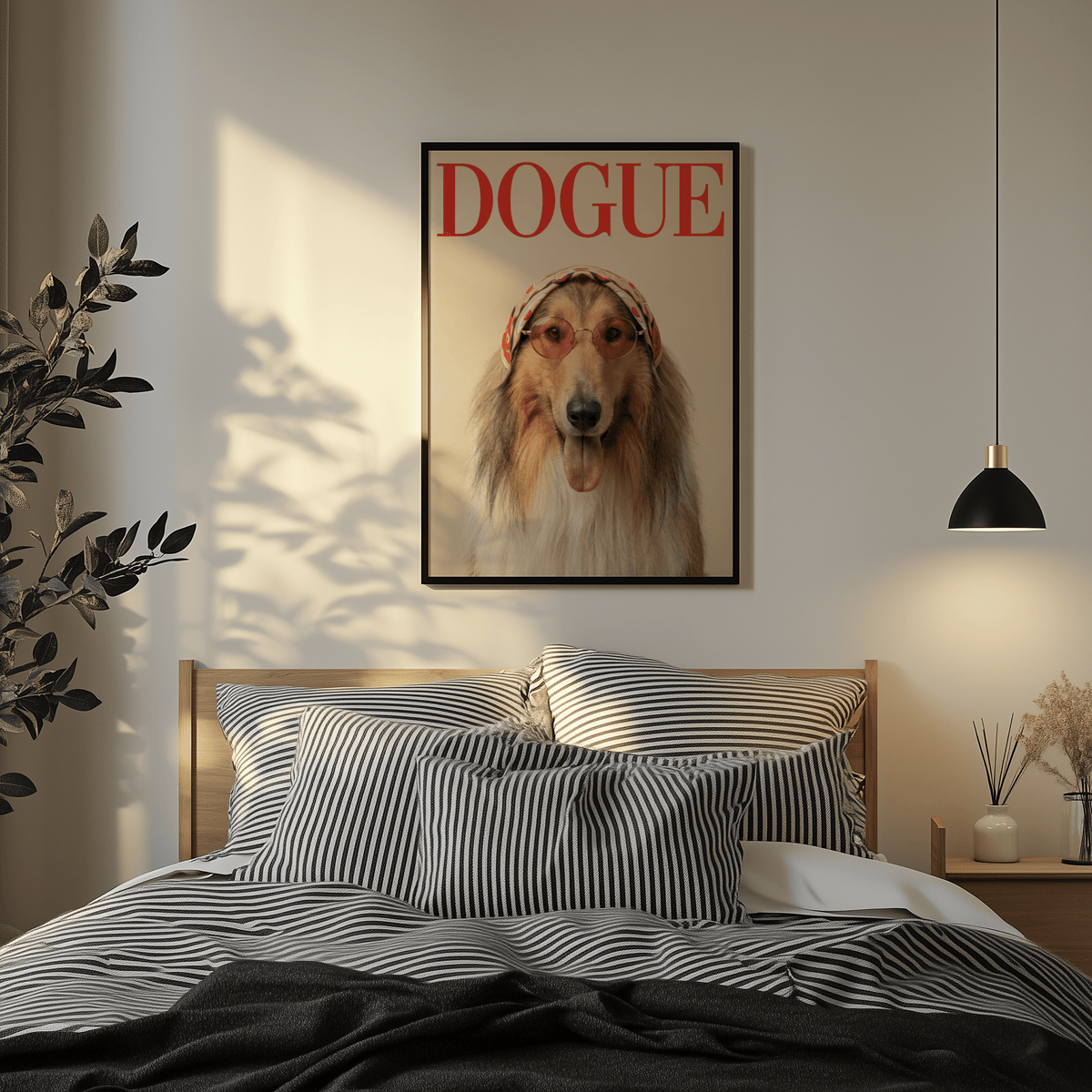 Rough Collie Dogue Print with vivid Brown and Red tones, perfect poster for a pet lover's bedroom