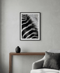 Textured zebra pattern wall art print in black and white