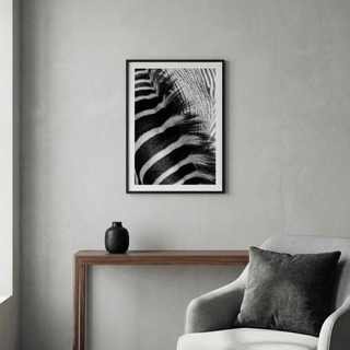 Textured zebra pattern wall art print in black and white