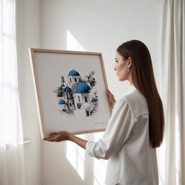 Square Greece art print Santorini wall art for modern home decor