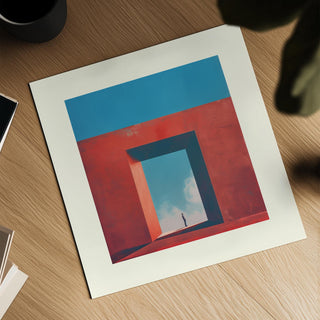 Minimalist dreamscape poster with geometric architectural elements