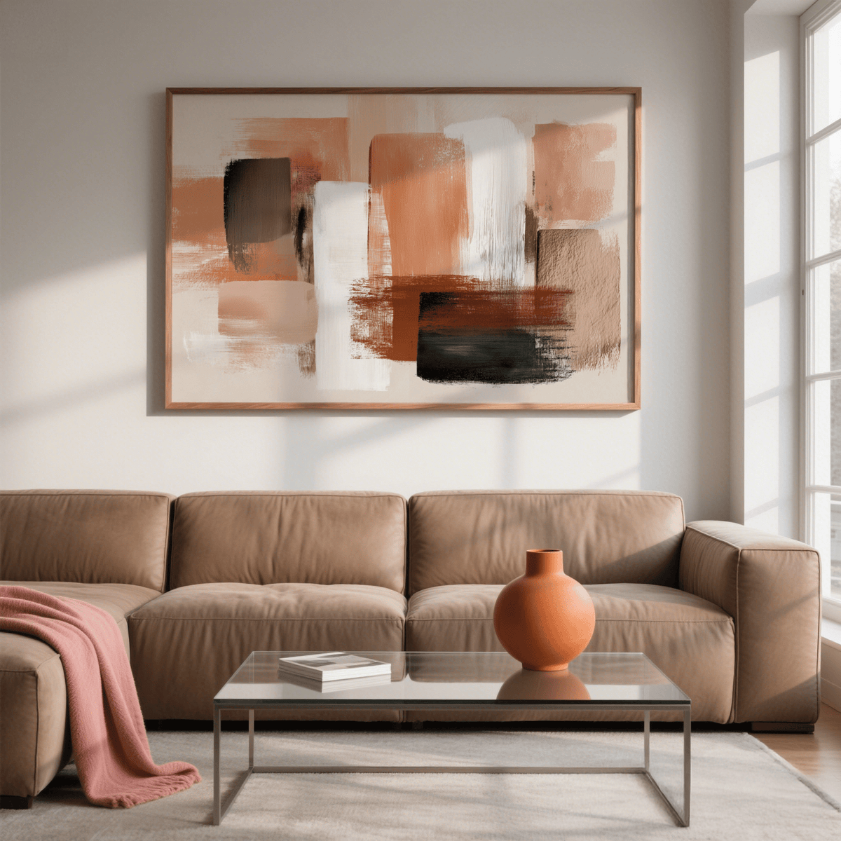 Warm White and Orange Terracotta Color Art for dining room wall art