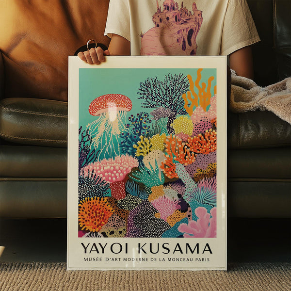 Artistic Coral Reef Art print with layered reef shapes and vivid tones.
