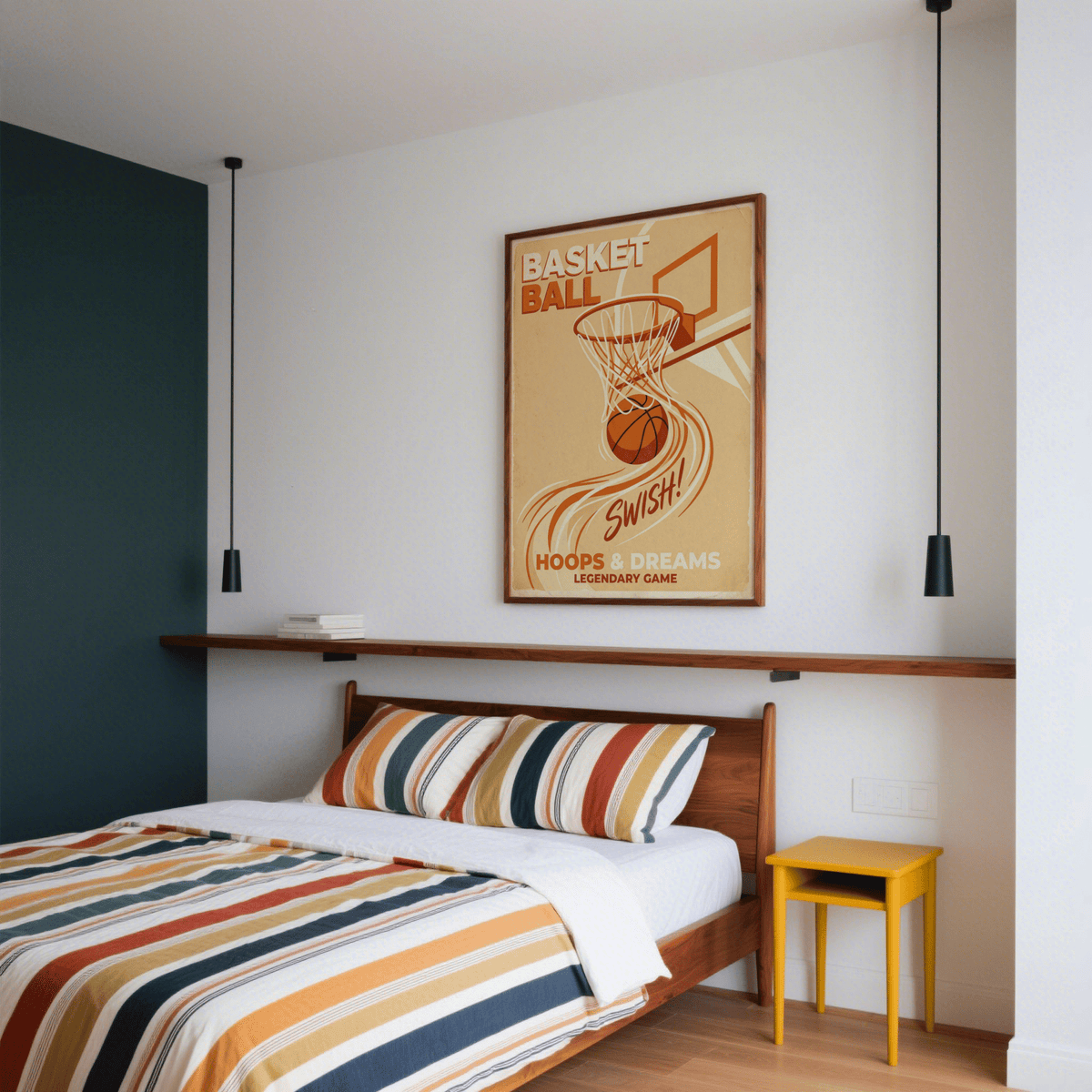 Basketball Art Print with retro backboard graphic in Orange and Beige