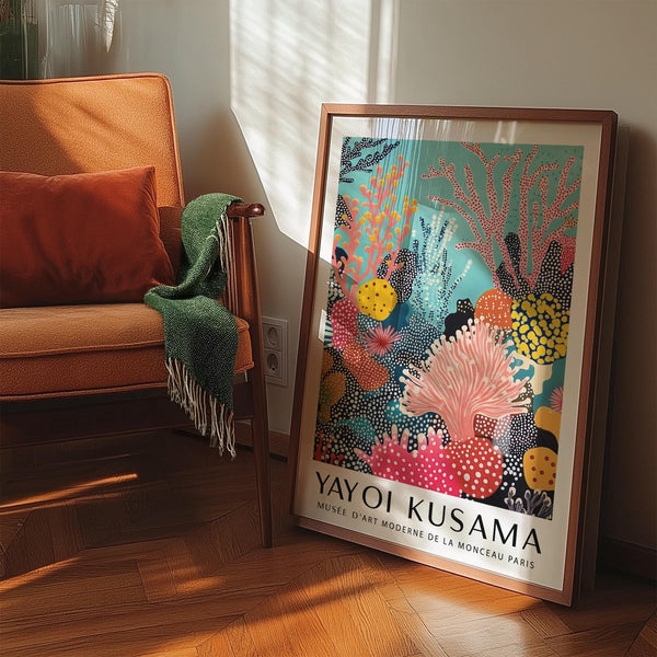 Bright wall art design with teal background and dotted marine motifs