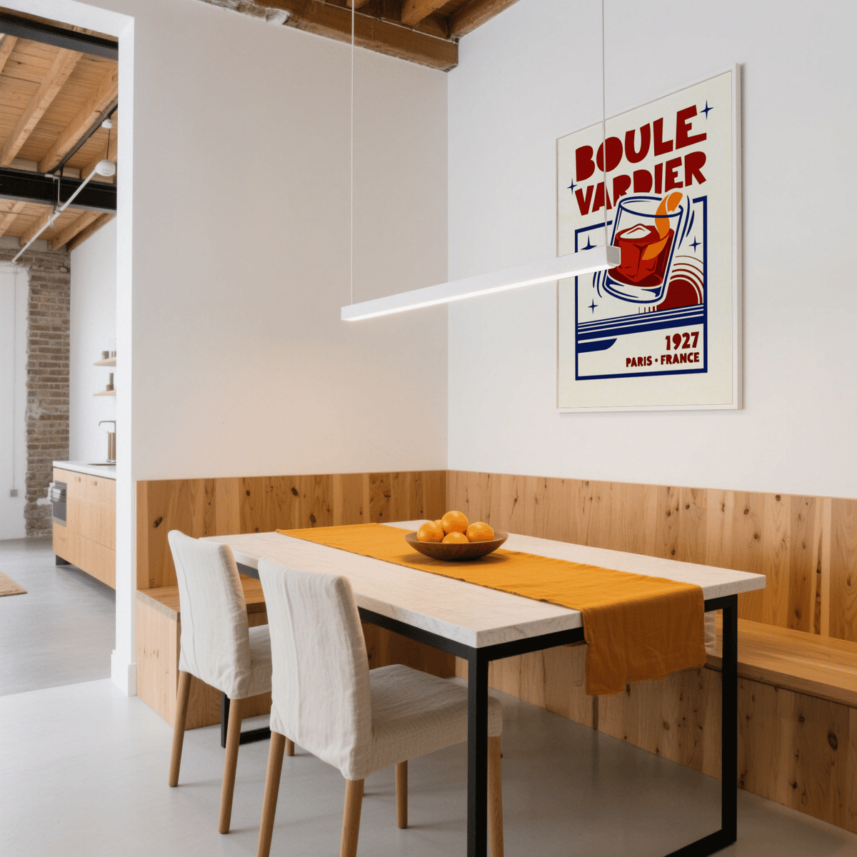Boulevardier Cocktail Print in Red, Orange, Blue as living room poster